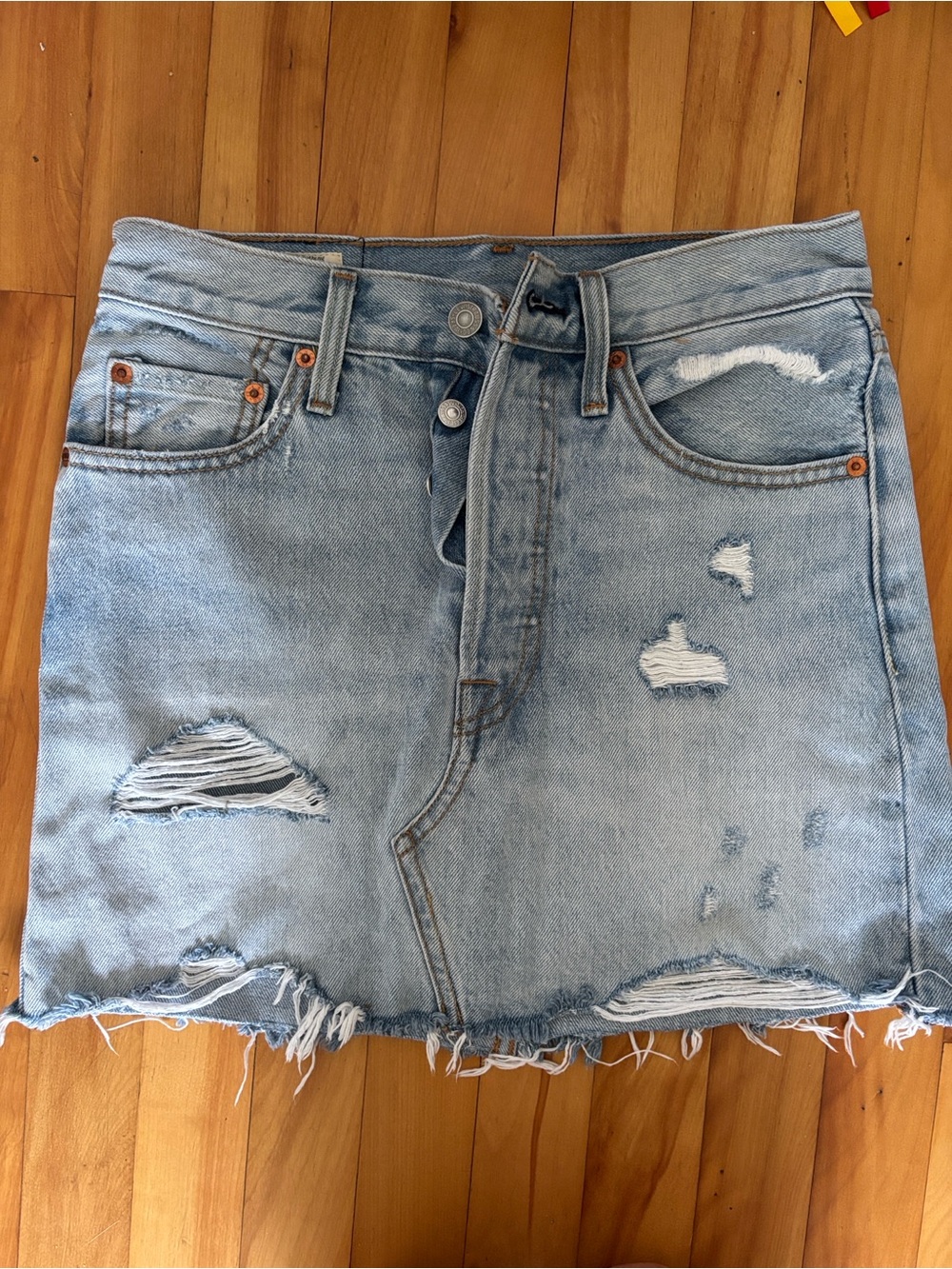 Levi’s Light Blue Distressed Denim Mini Skirt